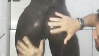 Fernanda Chocolatte and Allan Guerra in shower